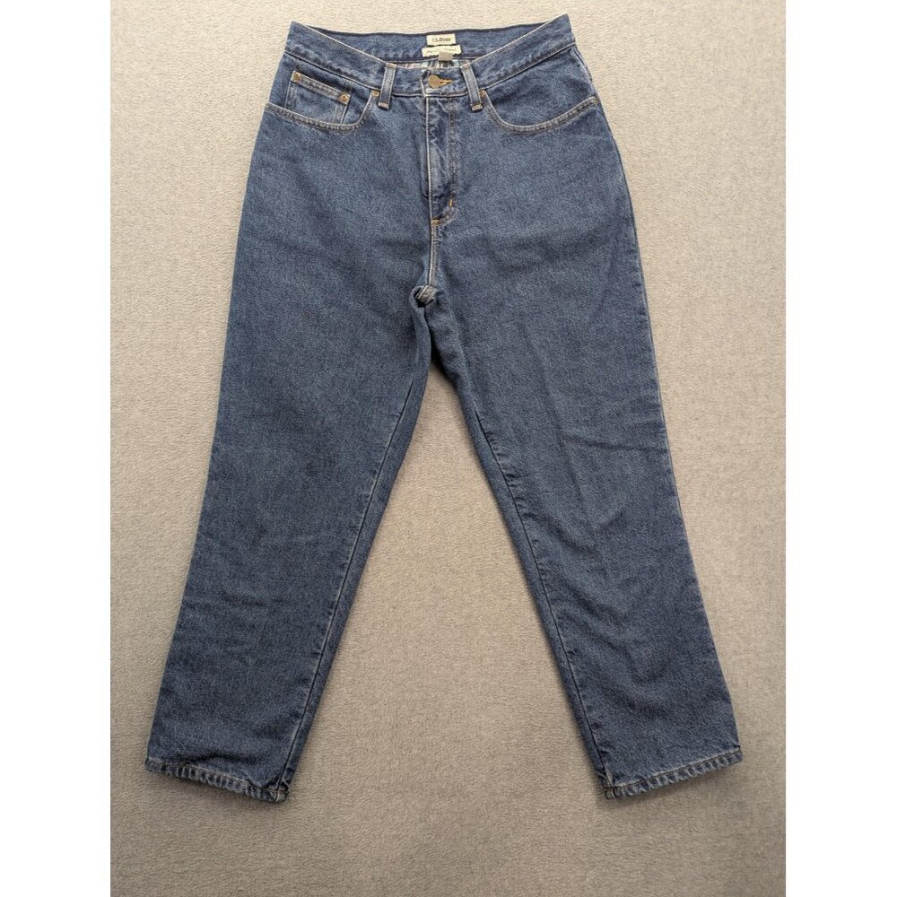 LL Bean Jeans Womens 10 Petite Blue Plaid Lined Relaxed Original Fit Denim Pants